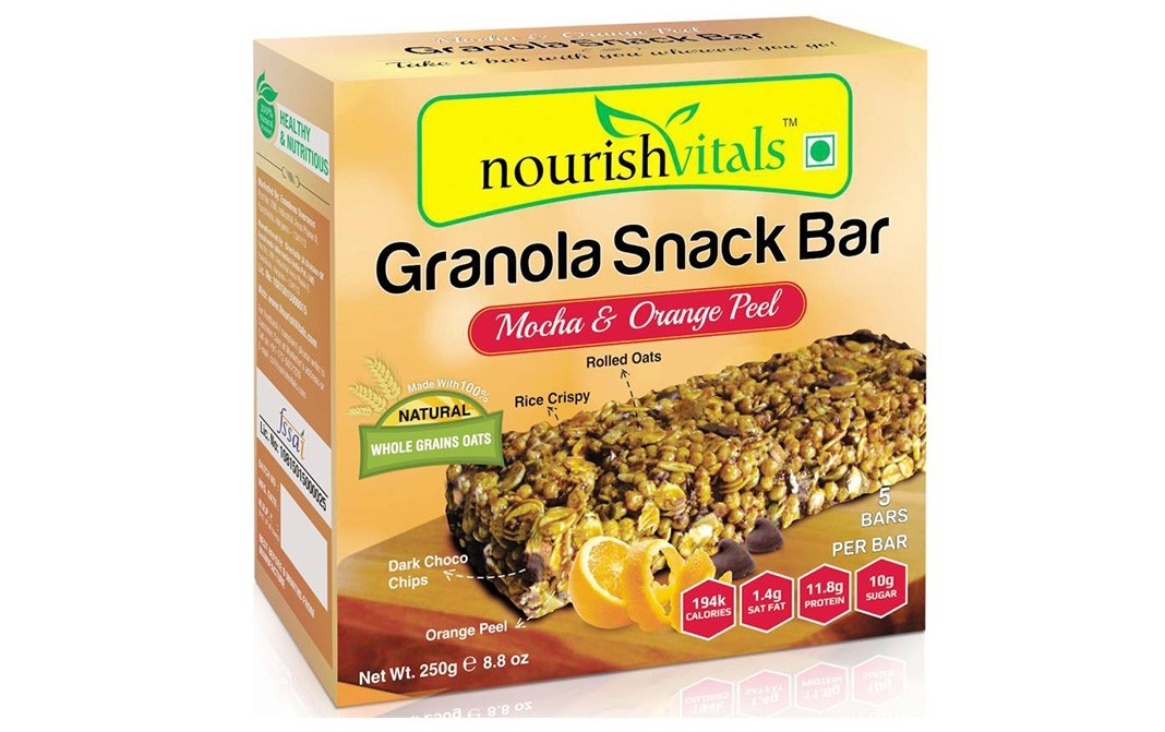 NourishVitals Granola Snack Bar Mocha & Orange Peel   Box  250 grams